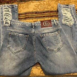 Gucci Light Blue Distressed Boyfriend Jeans